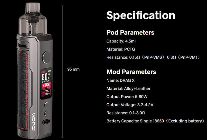 VOOPOO_Drag_X_Mod_Pod_Kit_Specification